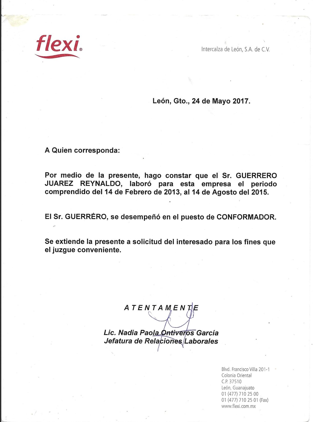 Carta de Recomendacion Flexi